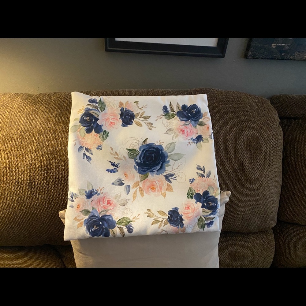 Pillow cover zip up mint Watercolors blue ,peach on white